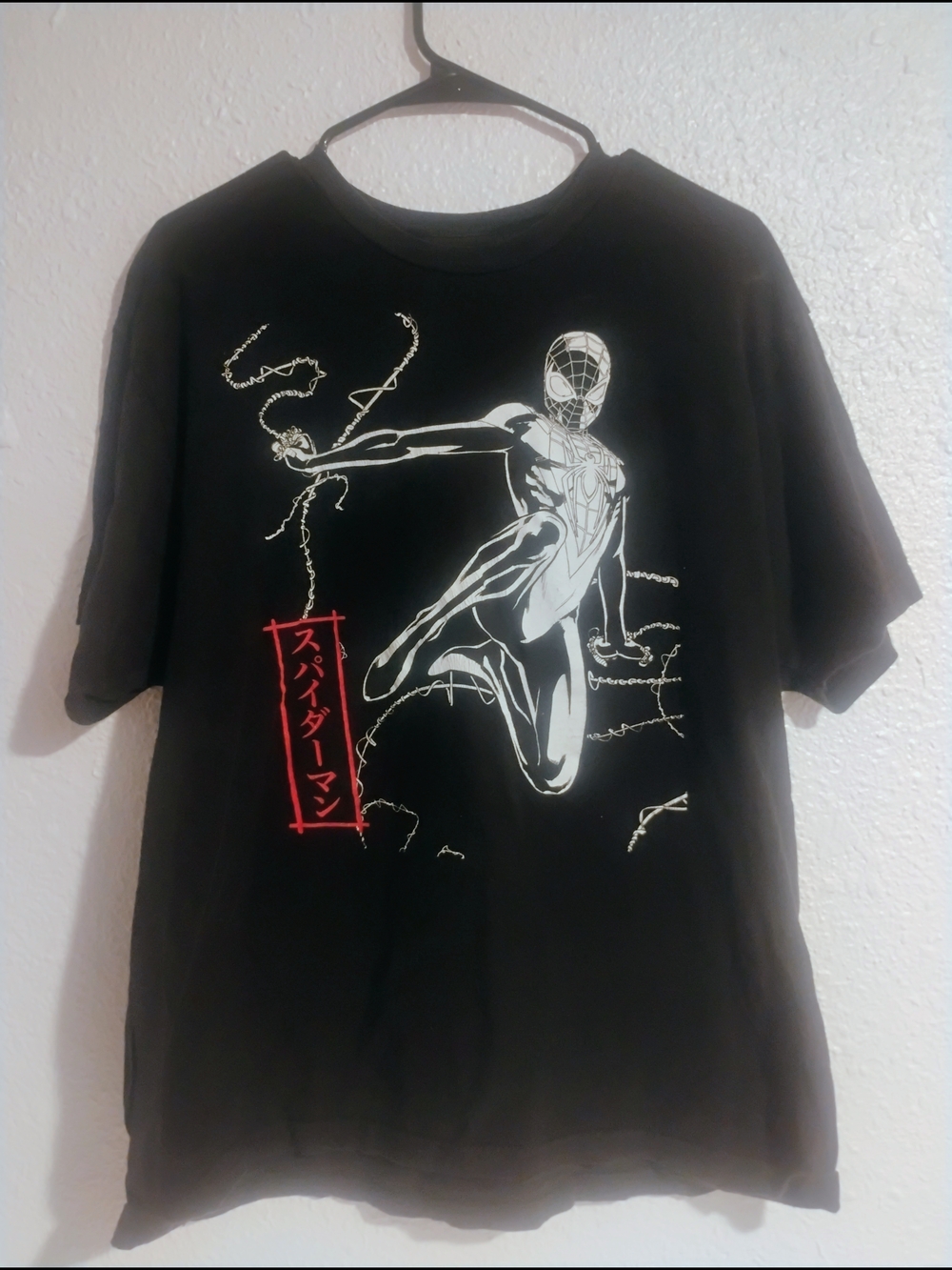 Marvel Men’s Black Spider-Man Graphic Tee Miles Morales Japanese Sign Cotton XL